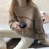 2023 Retro Japanese Striped Half-High Collar Sweater for Women: Thick, Loose, and Long-Sleeved for Autumn and Winter