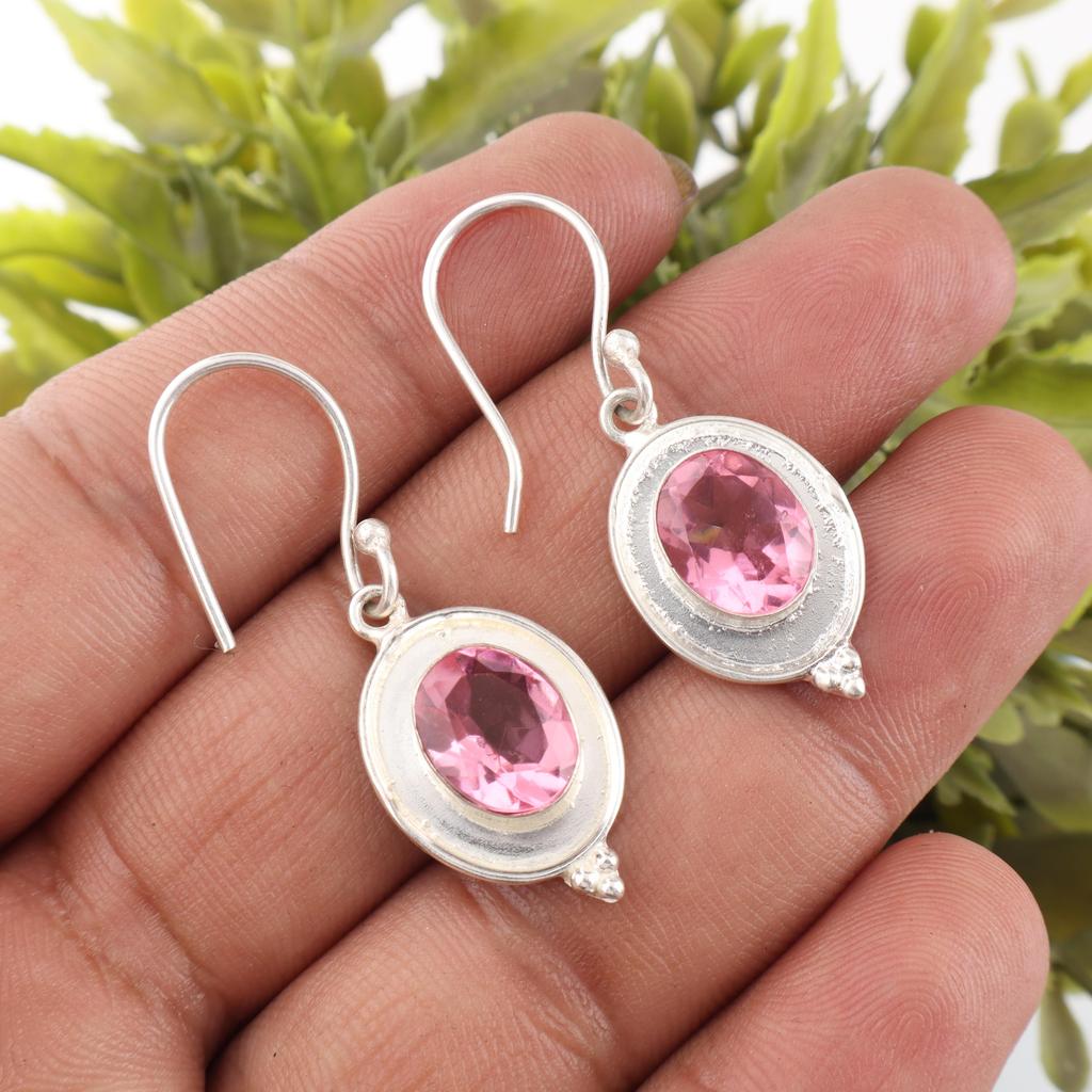 Pink Tourmaline Gemstone Earrings, Handmade 925 Sterling Silver Jewelry, Meditation Earrings Jewelry For Women