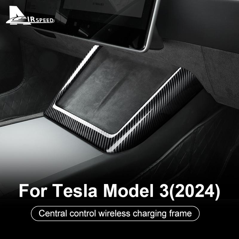 ABS Carbon Fiber Wireless Charging Frame Trim Cover For Tesla Model 3 Highland 2024 Model Y Juniper 2025 2026 2027 Accessories