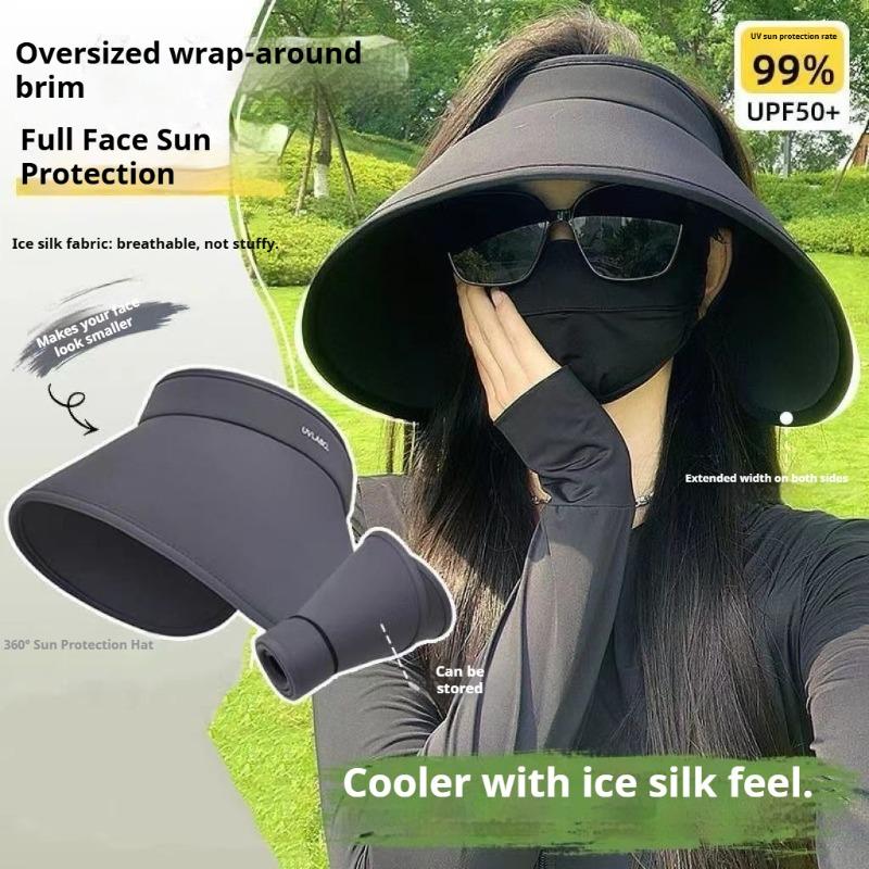 1pc Women's Summer Sun Hat Wide Brim UV Protection Caps Adjustable Foldable Solar Beach Bucket Hats Ponytail Travel Panama Caps