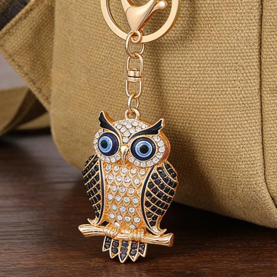 Keychain Pendant 3D Cartoon Owl Design Sparkling Rhinestones Inlaid Enamel Wings Key Chain with Lobster Clasp Key Ring Bags Accessories