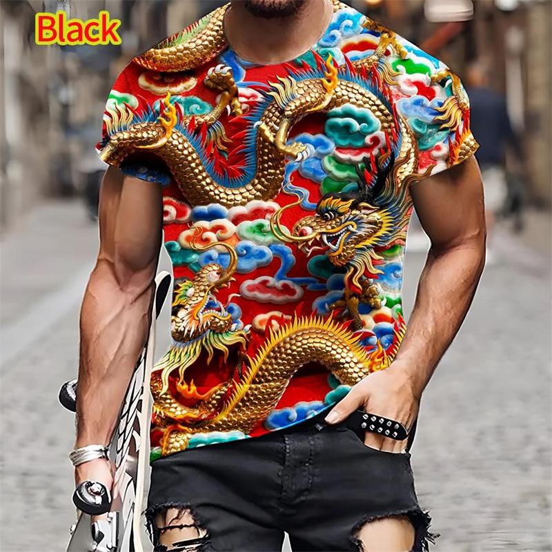 Fashion Chinese Dragon Pattern T-Shirt For Men Animal 3D Printed XXS