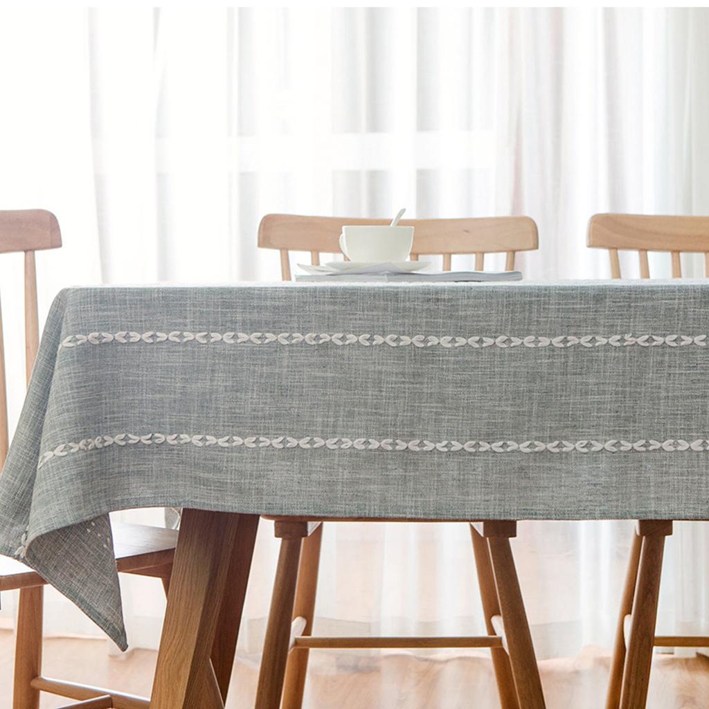 Esszimmer Faltenbeständig Gestreift Stickerei Waschbar Leinen Rechteckig Tischdecke