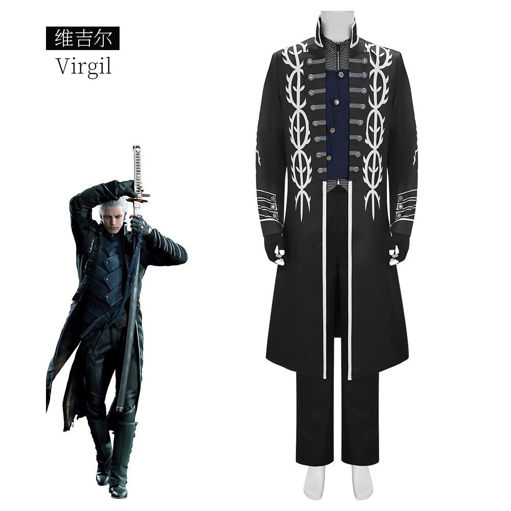 Game Dmc 5 Vergil Cosplay Costume Vest Trousers Leather Coat Full Set Men Clothing Halloween Party Costumes Suit For Adult