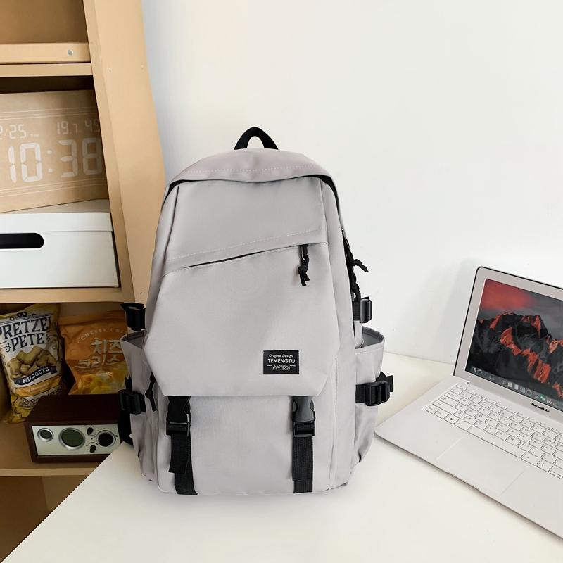 Male Solid Color Backpack Female Large Capacity Travel Backpack Junior High School Student Schoolbag