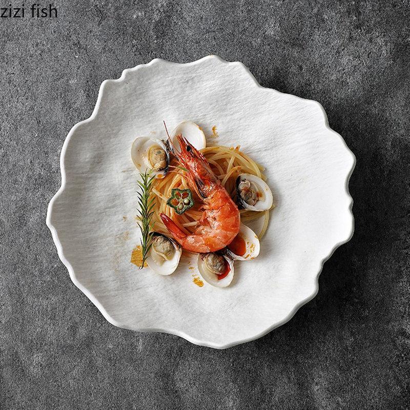 Keramisk Middagstallrik Restaurang Oregelbunden Biffplatta Desserttallrik Småtallrikar Salladstallrikar Pastatallrikar Rent Vitt Porslin