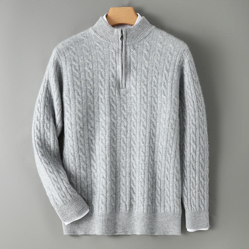 Maglione da Uomo Autunno/Inverno in Pura Lana con Mezzo Collo Alto e Zip