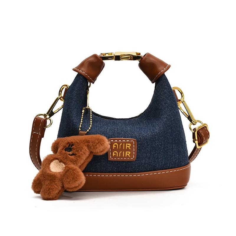 2025 Korean Trendy Plaid Kids Crossbody & Handheld Mini Crescent Bag