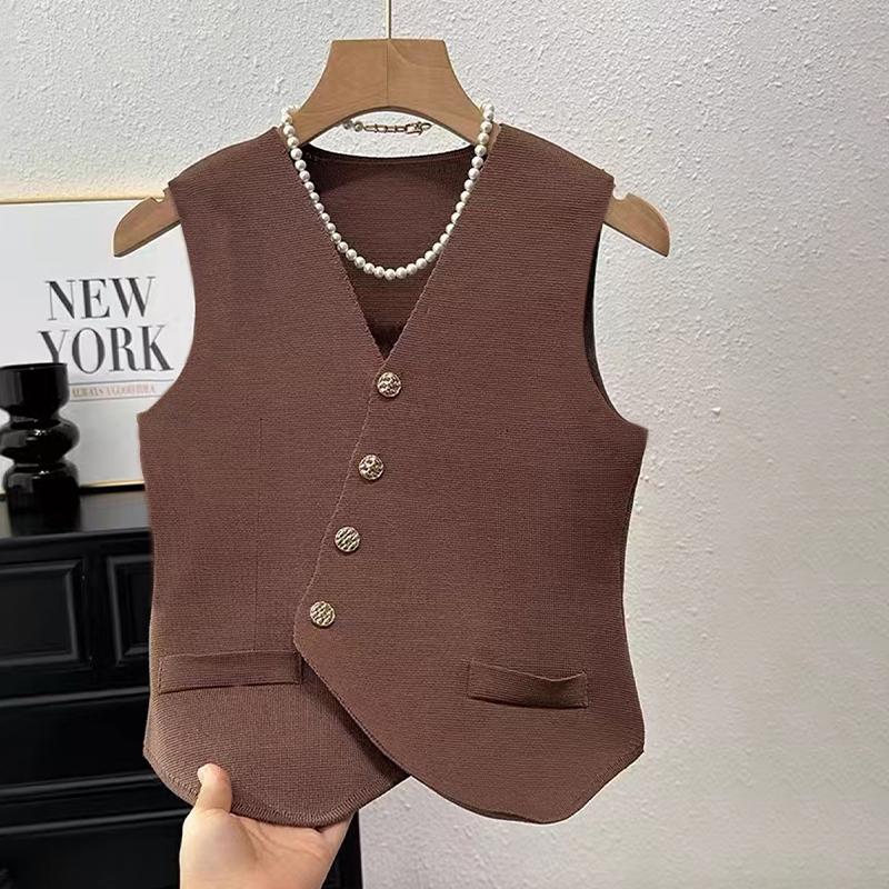 Women'S Winter Sleeveless Top Single Breasted French V-Neck Cardigan Vest