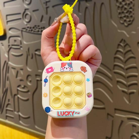 Yousheng Keychain Pendant Cartoon Cat Panda Design Whack-a-mole Toy Key Chain with Braided Lanyard Stress Relief Pressable Silicone Bubbles