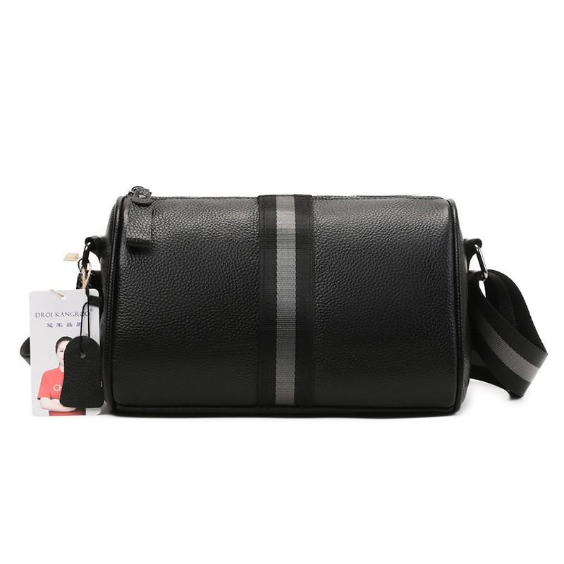 Leather Men s Bag New Fashion Shoulder Large Capacity Wide Strap Crossbody Top Layer Cowhide Travel чёрный