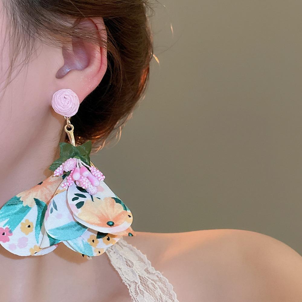 Tassel Flower Dangle Earrings Exaggerated Petals Stud Earrings Romantic Beach Earrings Vacation