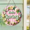 2D Flat, 1pc Hello Spring Wreath Wooden Sign Welcome Sign for House Patio Entry Door and Hallway Decoration Party Home Wall Art Decoration Spring