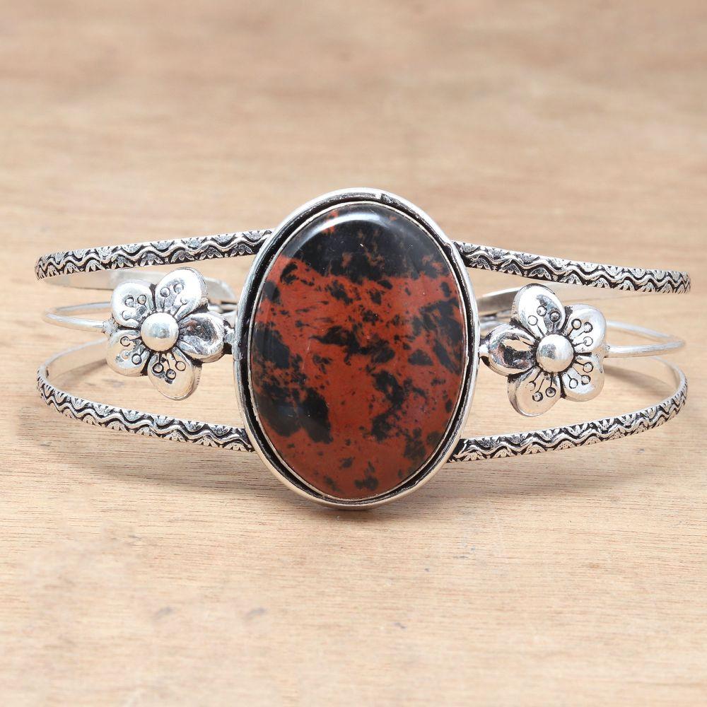 Mahogany Obsidian Gemstone Handmade Jewelry Cuff Bracelets 7''Adjustable