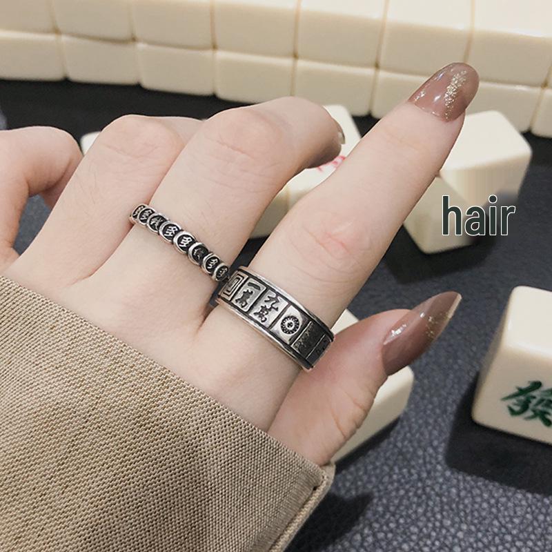 

Retro Mahjong Design Couple Rings - Women’s Fashion Open Ring for Index Finger