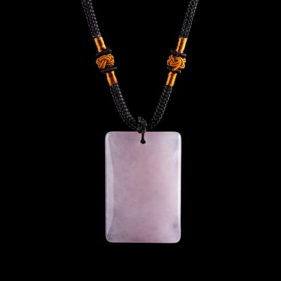 Natural Crystal Pendant Necklace Necklace, Healing Energy Stone with Adjustable Braided Rope, Polished Fake Gemstone Jewelry for Men Women Rectangle