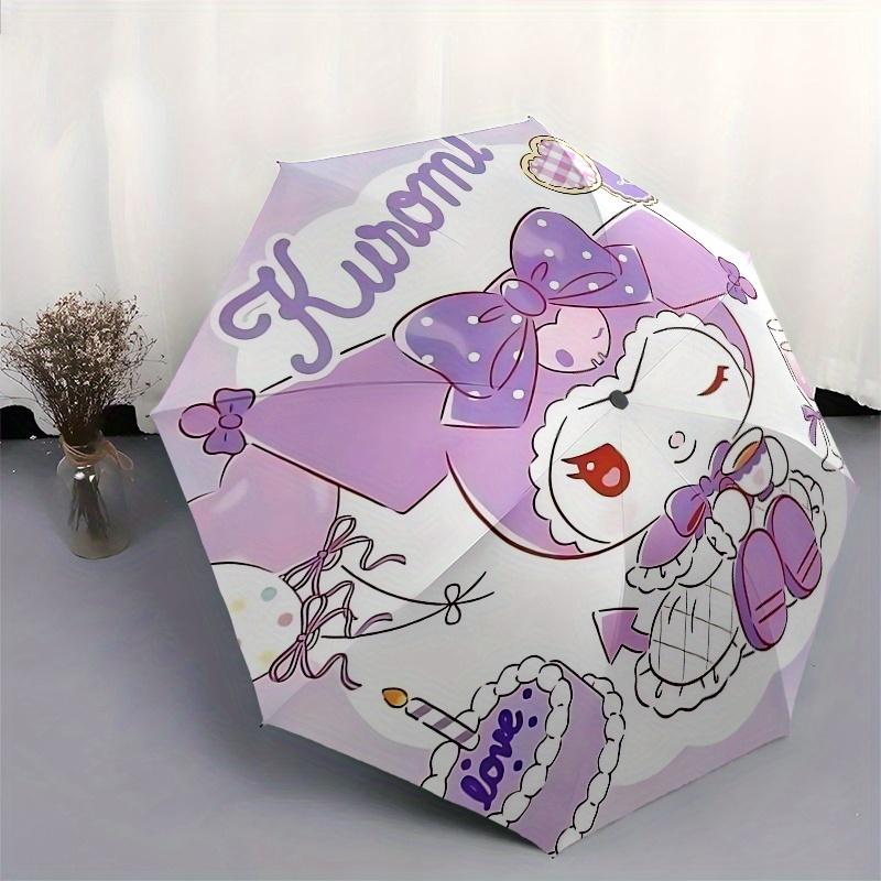Kuromi, Cute Automatic Opening and Closing Parasol Compact Travel Umbrella with 8 Ribs for Women and Men Ideal Birthday/Christmas Gift, Outd