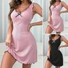 Women Nightgown Ruffle Trim U-Neckline Suspender Nightdress Soft Breathable Sleepwear Elegant Charming Home