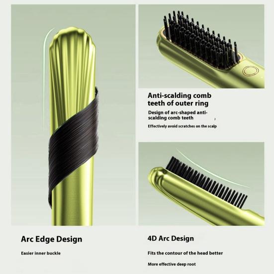 Wireless Straight Hair Comb Anti-Scalding Design 3-Speed Temperature LED Display USB Charging Hair Straightener