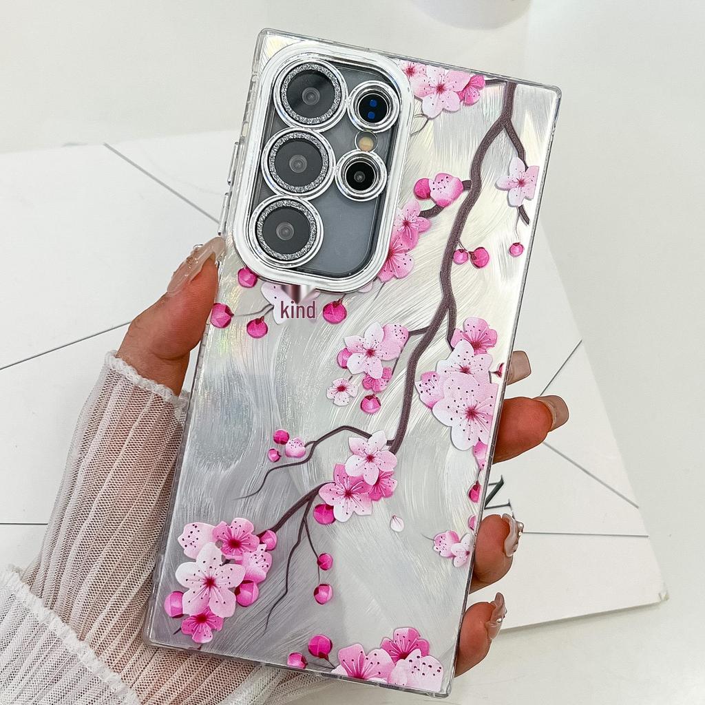Samsung S25 Ultra Floral & Grass Lens Film Case - Full Coverage for S24 & A56, with Bracelet-style Protective Case