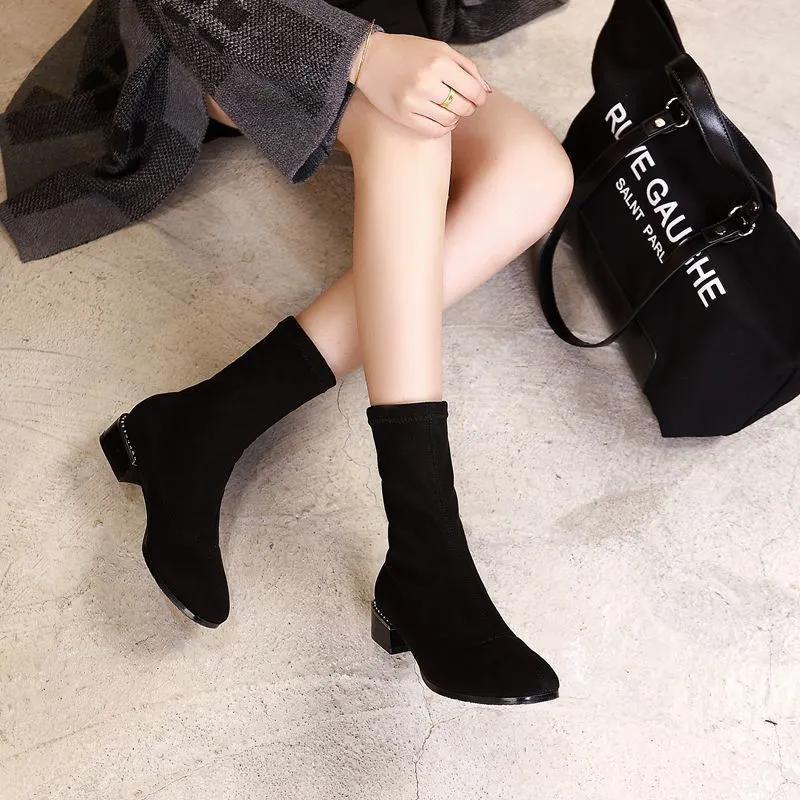  Botas Femininas Women Cute Light Weight Black Comfort Spring & Autumn High Heel Boots Lady Classic Winter Shoes Ab541