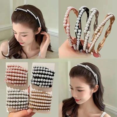 Elegant Folding Pearls Simple Metal Hair Decorate Headband Hair Hoop Women Hairbands Lady Sweet Fashion Hair Styling Accessories