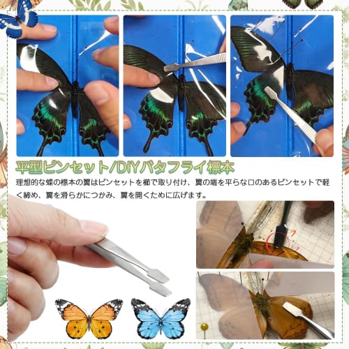 Set of 3 Stainless Steel Flat Tweezers for Stamps, Lightweight and Multi-Purpose, Ideal for DIY Butterfly Specimens, Stamp Albums, Electronics, and Cr