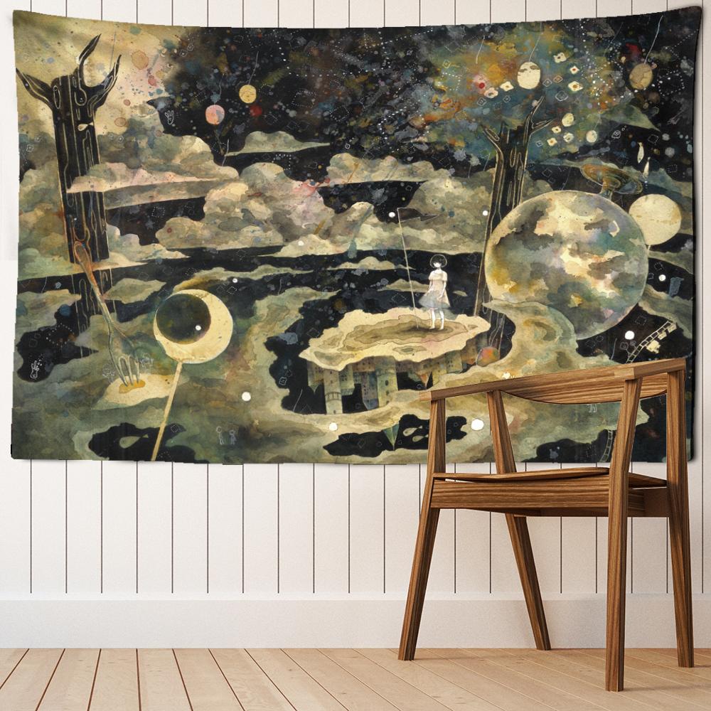 Nordic Abstract Woman Face Tapestry Wall Hanging Bohemian Hippie Psychedelic Carpet Background Wall Painter Decor