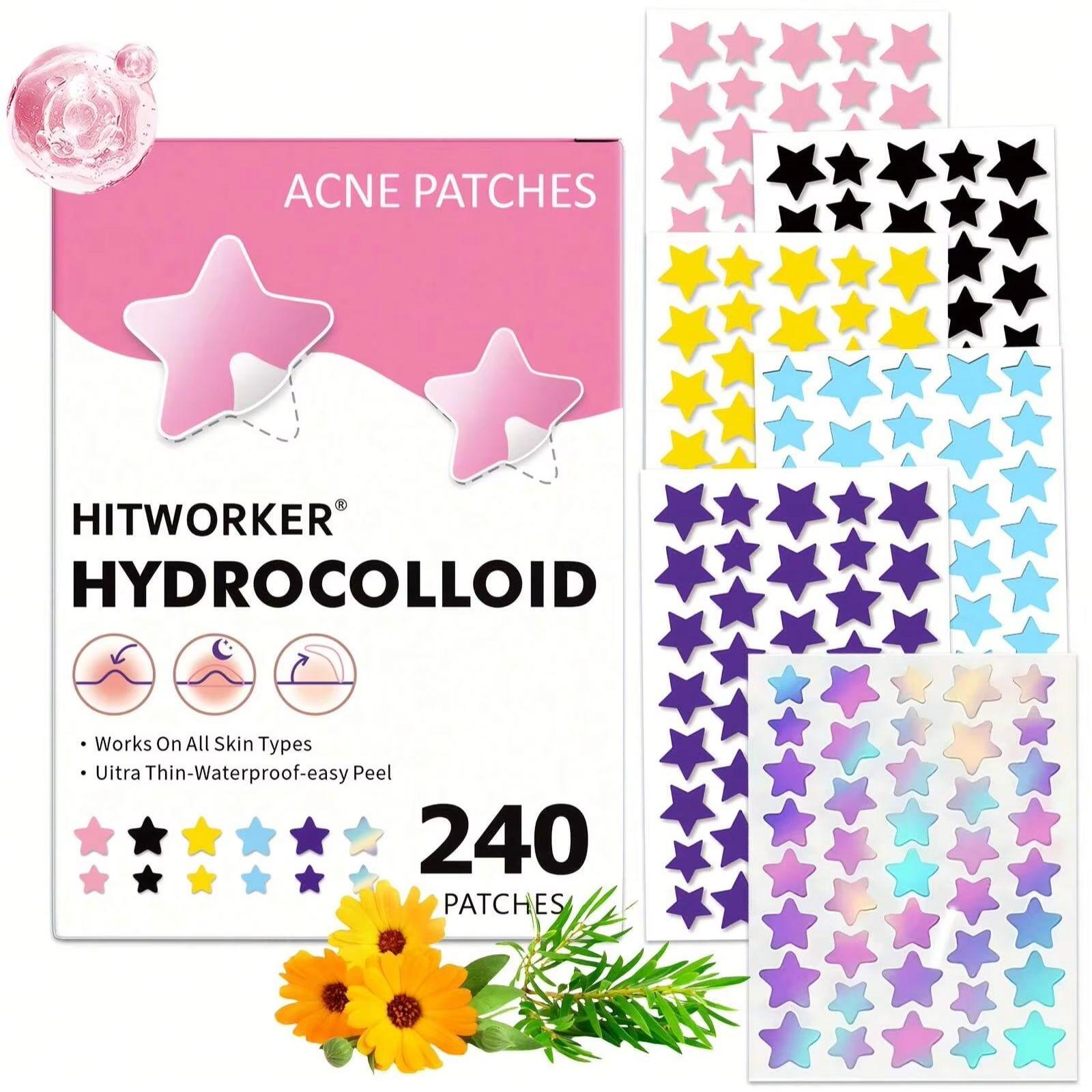 

240 Six Color Star Acne Stickers - Waterproof, Alcohol Free, Non Stimulating, Gentle to Skin, Suitable for All Skin Types 240pcs
