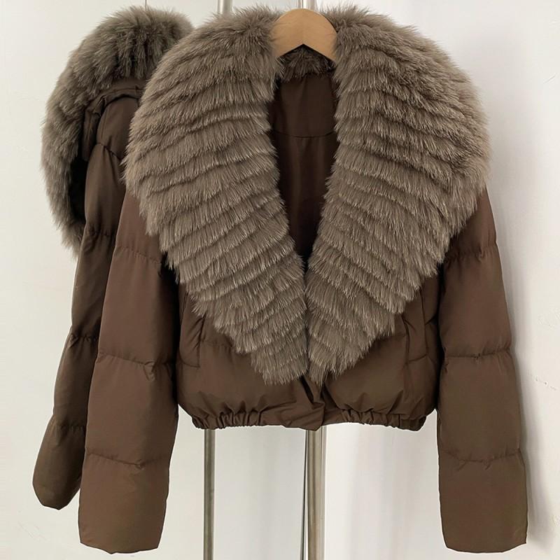 Womens Short Down Coat With Real Fox Fur Collar Lightweight Warm Winter Jacket Urban Commute Casual Wear