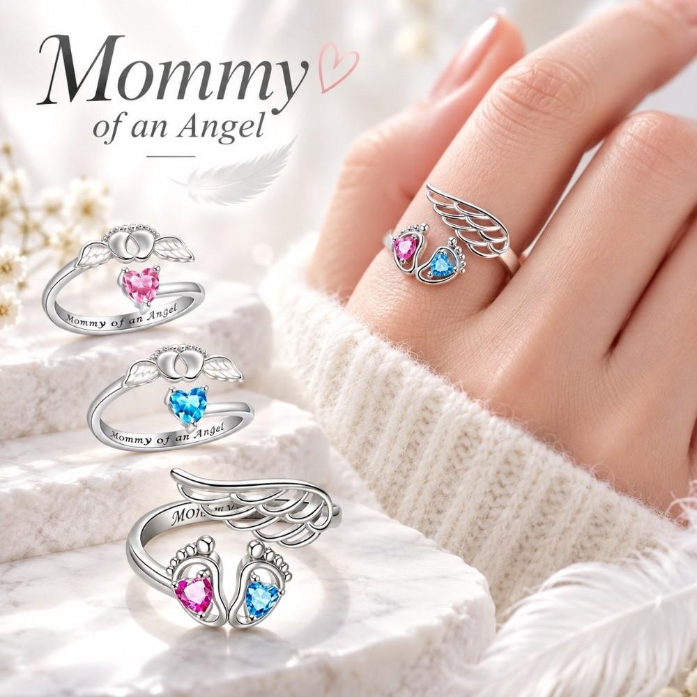 Rhinestone Embellished Rhinestone Heart Ring Adjustable Fashion Band Mom Daughter Gift