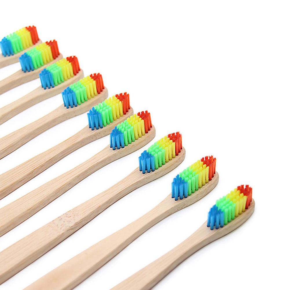 4 6 10PCS Rainbow Colored Double Core Bristles Eco Friendly Bamboo Toothbrush