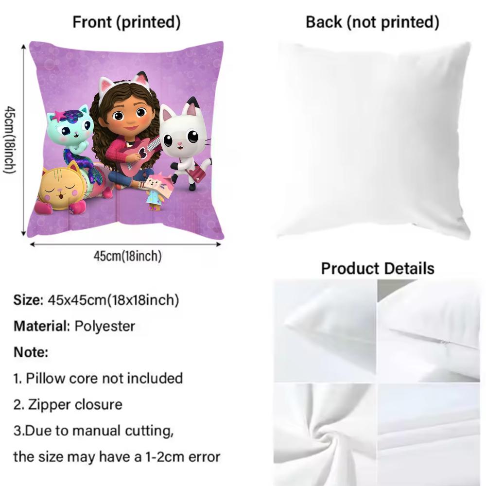 Cartoon Gabbys Dollhouse Cushion Cover Reversible Plush Pillow Cover – For car, sofa, bedroom, perfect as a gift.