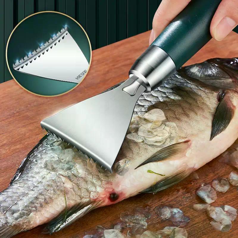 Fish Skin Peeler Stainless Steel Fish Scale Scraper Non-Slip ABS Handle Portable Kitchen Accessories Serrated Skin Scraping