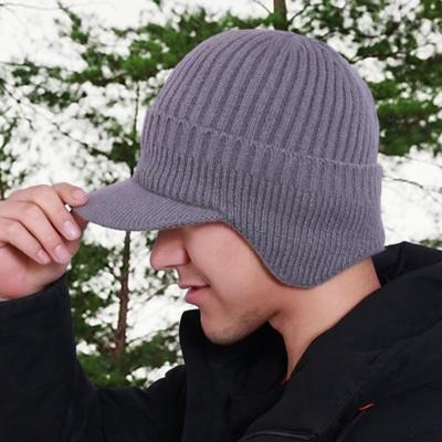 Pălărie de iarnă tricotată pentru bărbați, cu căciuli pentru urechi, rezistentă la vânt, călduță, căciulă de baseball, pentru ciclism în aer liber, pălărie tricotată, cu vizor