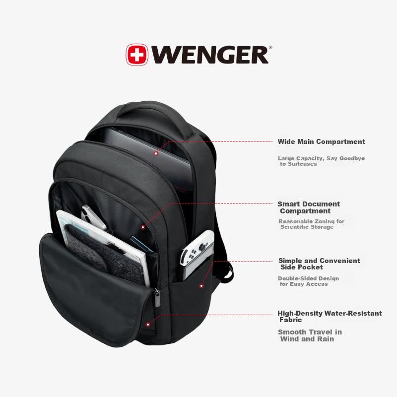 Wego 15.6 Inch Laptop Bag Commuter Backpack School Travel Bag Unisex Black