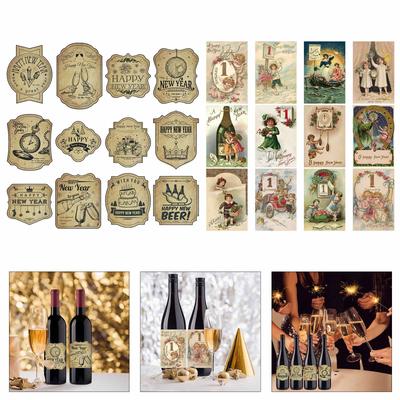 Pack of 12 Vintage Happy New Year Wine Bottle Labels Self Adhesive Sticker for Wine Lover and Parties Event Decoration
