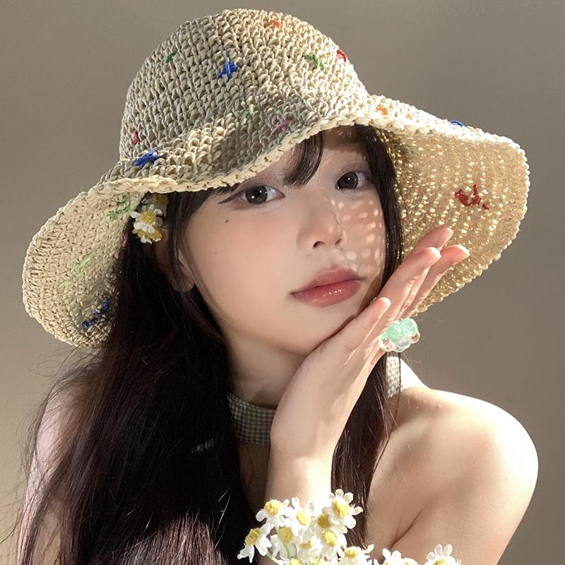 New Big-brimmed Colored Sunshade Straw Hat for Vacation Travel, Versatile Straw Weaving Sunscreen, Fashionable Seaside Beach Hat