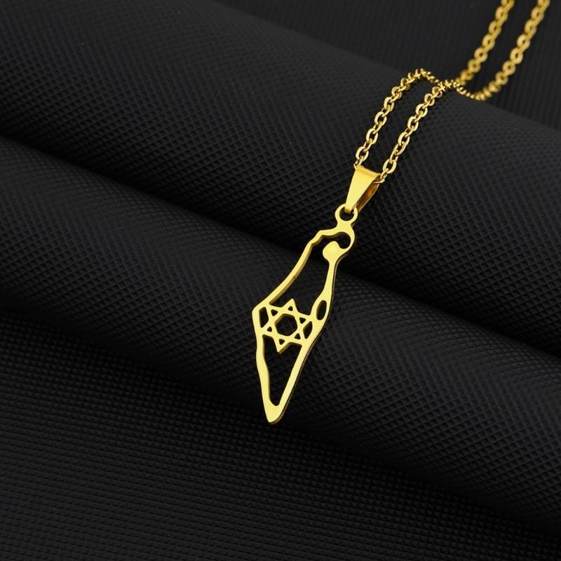 ISR and PS Map Necklace for Men Women Stainless Steel Gold Silver Color Pendant Necklaces Neckchain Jewelry