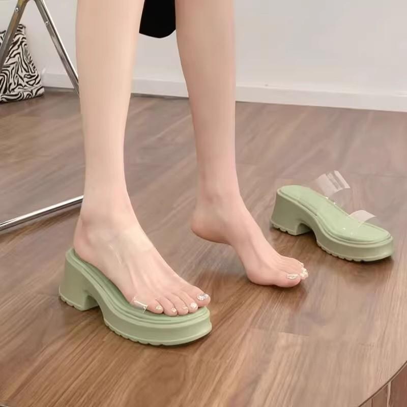 With Skirts, Slippers, Women's Summer Outer Wear Thick Heels, New Models Are Not Tired, High Heels, Wedge Heels, Transparent Sandals.