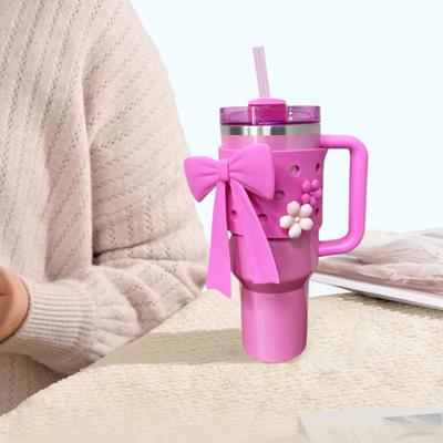 Silicone Cup Sleeve for 40oz Tumblers DIY Bow & Floral Charm Kit Non-Slip Protective Cover Dishwasher-Safe Gift for Tumbler Lovers