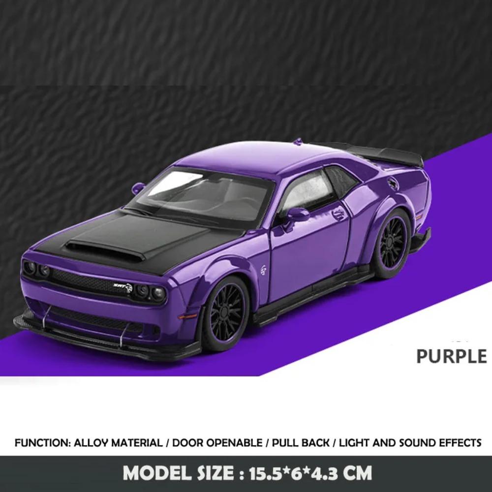 1:32 Dodge Challenger Hellcat SRT Alloy Car Model Sound Light Pull Back Metal Toy Vehicle Boy Gift Collection Miniature Voiture