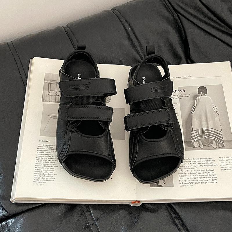 

Модные шлепанцы на плоской подошве, легкие, нескользящие, повседневные, крутые, летние, на липучке, для улицы, на мягкой подошве, сандалии на платформе для девочек 35