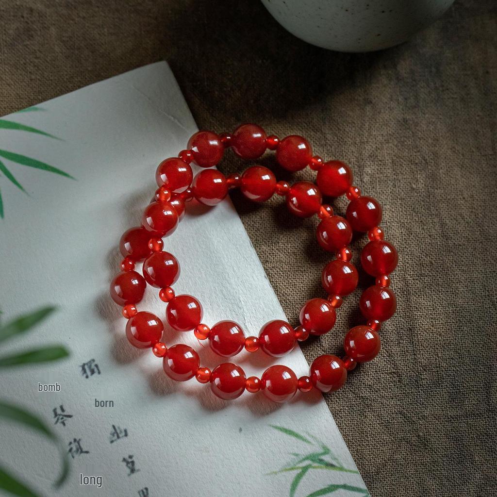 Xu Yan Style Rosy Red Agate Double-Wrap Bracelet, Skin-Brightening Cinnabar Hand String, Zodiac Gift