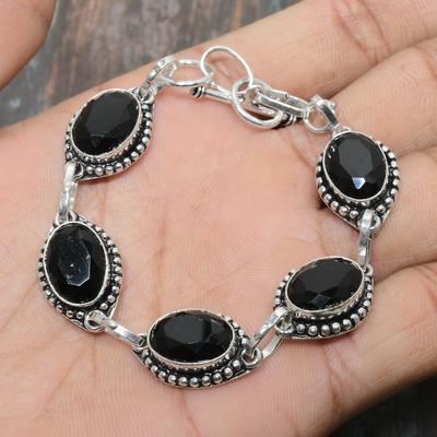 Black Spinel Gemstone Handmade 925 Sterling Silver Bracelet For Wedding Gift