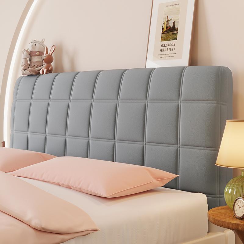 Grid Pattern Bedhead Cover Stretch Soft All-Inclusive Headboard Covers Solid Color Thicken Dustproof Backrest Protector Cover