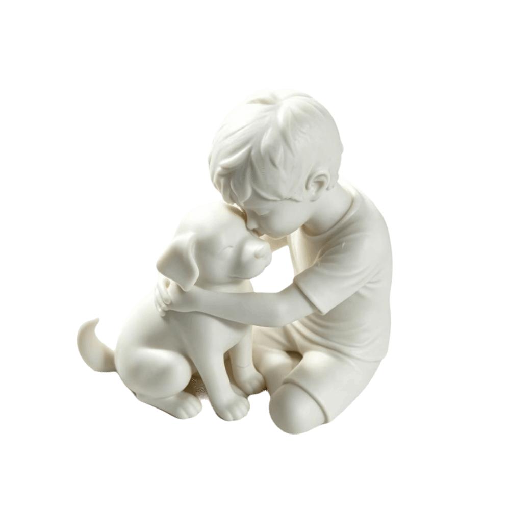 3D Printed Dog Figurine Cute Canine Statues Crafts Desktop Use Boy And Dog Statues Home Decoration