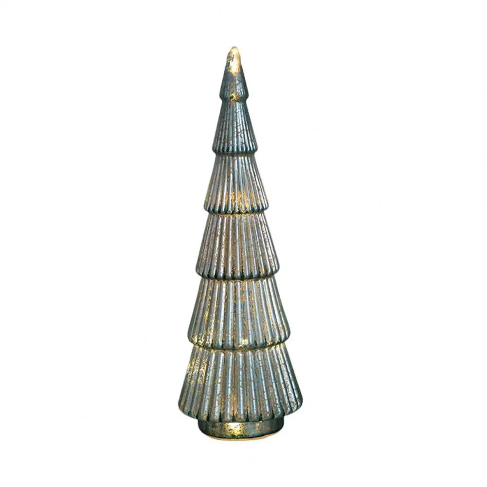 For Glass Christmas Tree Figurine Tabletop Tree Ornament with LED Lights Holiday Decor Light Up Tree Cone for Home Office Partie