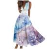 Women's Boho Summer Maxi Dress Casual Sleeveless V Neck Waist Retraction Printed Long Dress