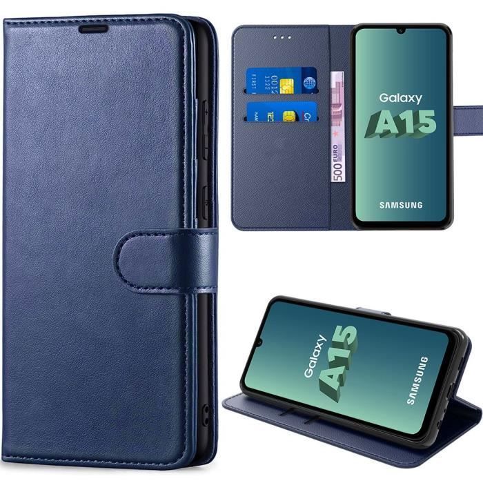 Coque de protection - BOOLING - pour Samsung Galaxy A15 4G-5G - Antichoc - Cuir PU - Bleu Marine